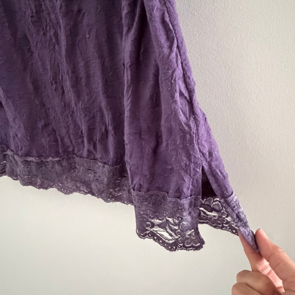 Purple Lace Trim Crinkle Camisole V-Neck Tank Top Y2K Indie Sleeze Festival - Picture 4 of 8